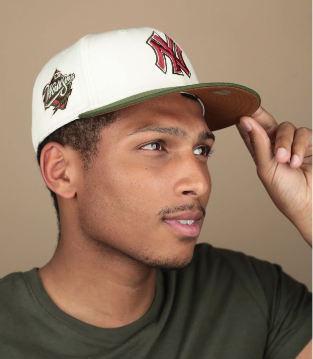 Fitted Cap beige NY Side Patch 59Fifty New York Yankees chrome olive New Era Headict